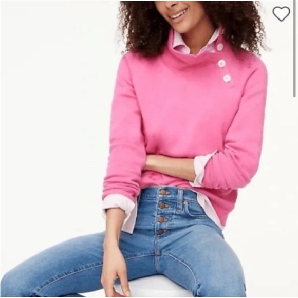 J Crew Button Collar Pullover Cloudspun Pink Fleece Sweater - Picture 1 of 8